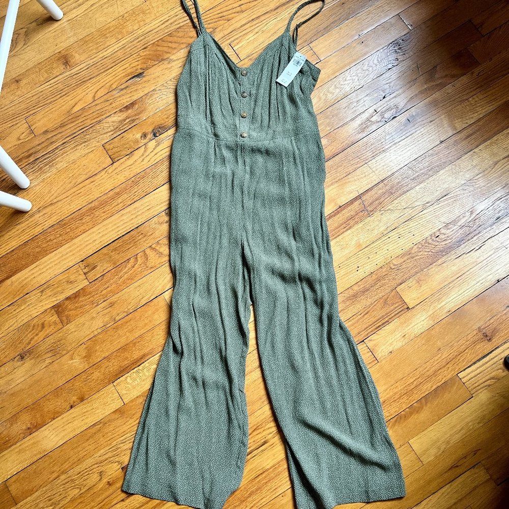 NWT Abercrombie Button-front Jumpsuit in Olive Green Dot